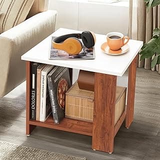 ABOUT SPACE Wooden Side Table - Night Stand & End Table Organiser - Space Saver Storage Organizer - Bedside Furniture for Bedroom,Living Room,Hallway(White & Oak Red L 47 x B 40 x H 42 cm)