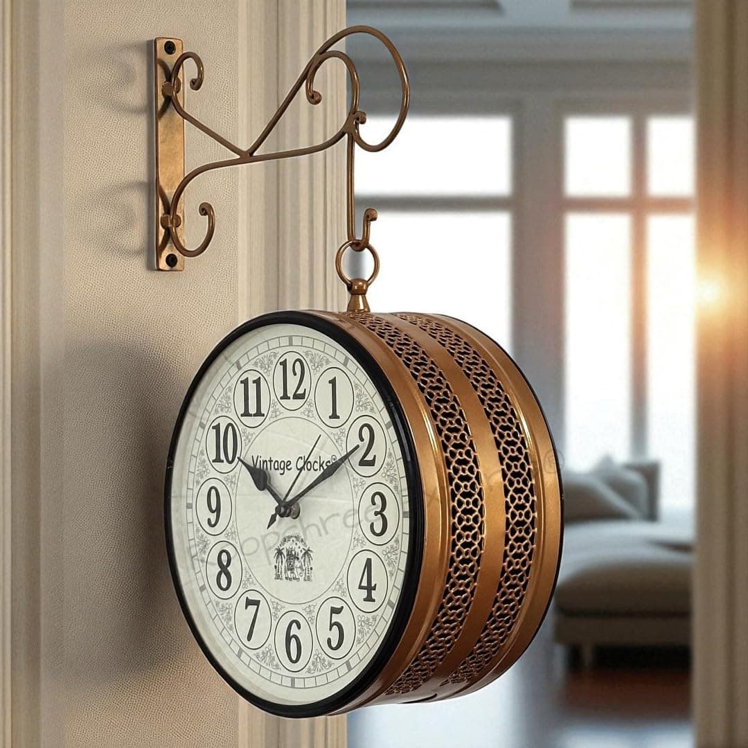 Vintage Clock Handcrafted Double Side Wall Clock 1 Year Warranty / 6601-12-HR