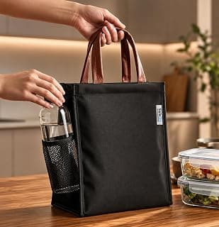 SaleOn Insulated Lunch Bag for Office Men Women Kids, Large Tiffin Bag with Side Bottle Pocket, Aluminium Foil Lining, Oxford Fabric Lunch Box Bag for School, College, Travel & Picnic