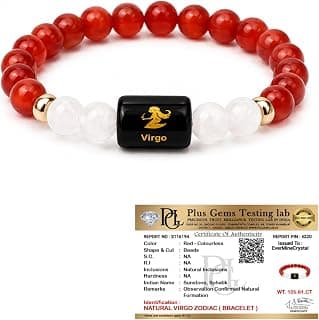 EverMineCrystal Virgo Zodiac Bracelet (कन्या राशि) | Certified Healing Crystal for Focus, Confidence & Calm | Original Carnelian & MilkyQuartz Stone | Crystal Bracelet for Man & Woman | Gift for Man & Woman