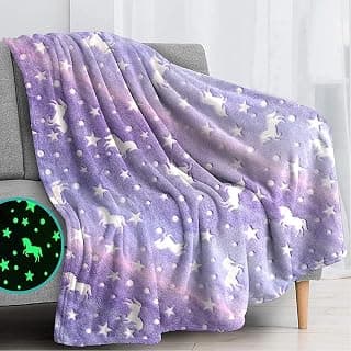Happy Hues Glow in The Dark Blanket Bedroom Decor |Gifts for Toddler- Kids-Teens Boys & Girls |Travel Lightweight -Throw Blankets (Purple Unicorn 2)