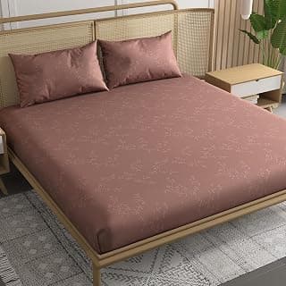 Trance Home Linen 100% Egyptian Cotton 300TC Long Staple Jacquard Weave Bed Sheets Flat Bedsheet King Bed Size Flat Bedspread with 2 Pillow Covers (108 x 108 inch, Dusty Rose)