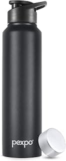 Go24 pexpo Water Bottle 1 ltr Stainless Steel Sports/Fridge Bottle with Dual Cap | Single Wall | For Home, Office, Gym, Travelling | Lightweight | BPA Free | Chromo 950ml |Knight Black