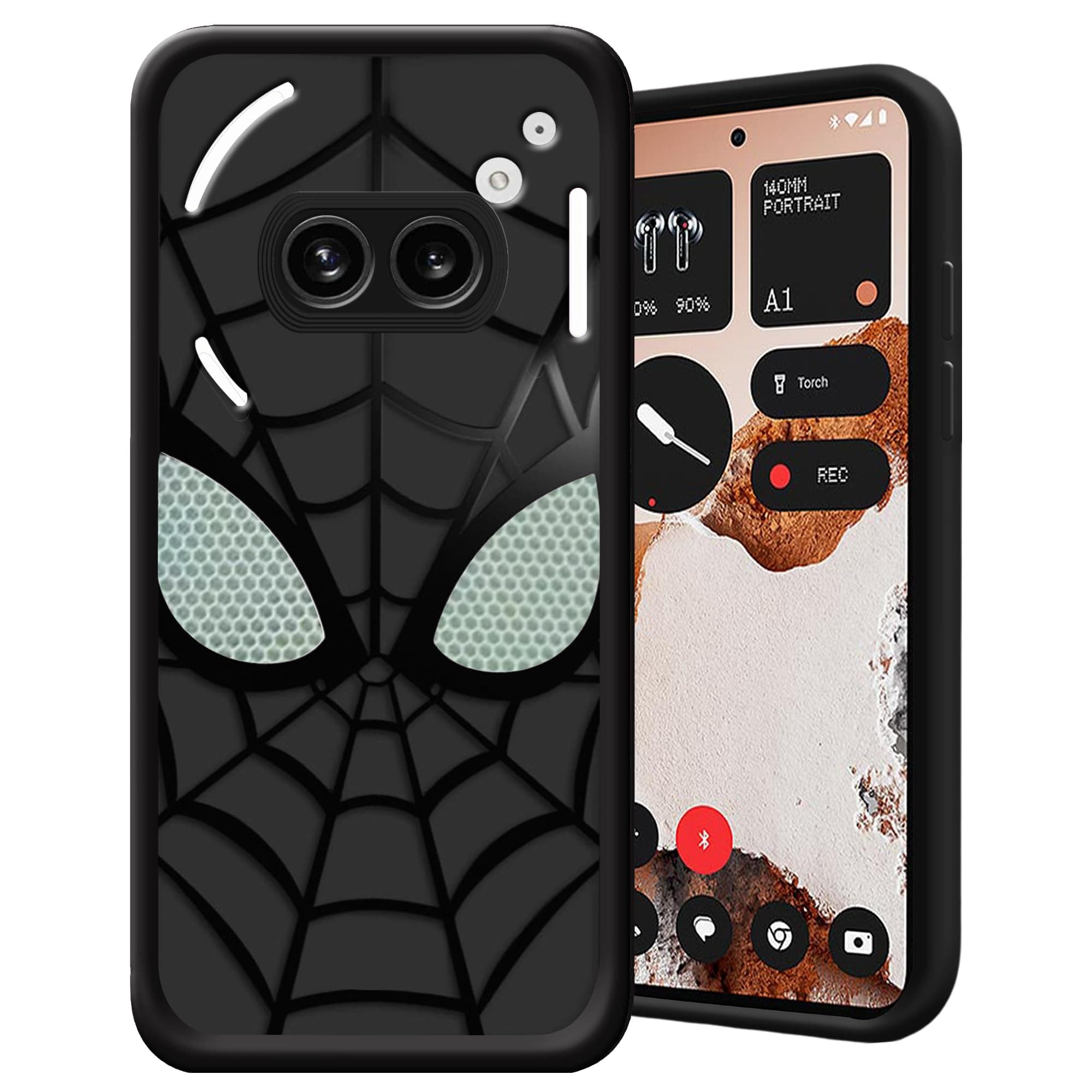amazon basics Premium Matte Printed Designer Case for Nothing Nothing 2A, HD Spidey Web Print Back Cover Case with Camera Protection, Anti-Scratch - Black