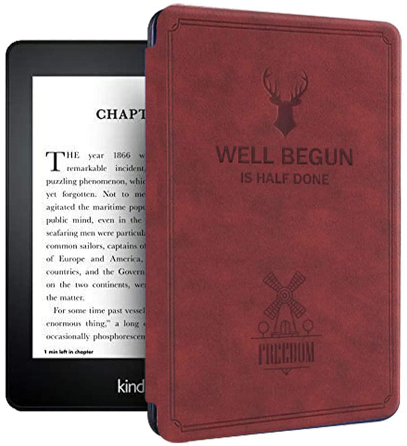 Robustrion Flip Stand Case Cover for All-New Kindle 2022 Release 6 inch 300 ppi 11th Generation Cover [Will Not Fit Paperwhite] - Deer Vine Red