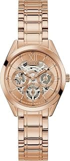 GUESS Stainless Steel Clear Cut Collection Multi-Function Womens Analog Rose Gold Dial Coloured Quartz Watch, Round Dial with 34.0 Mm Case Width - Gw0253L3