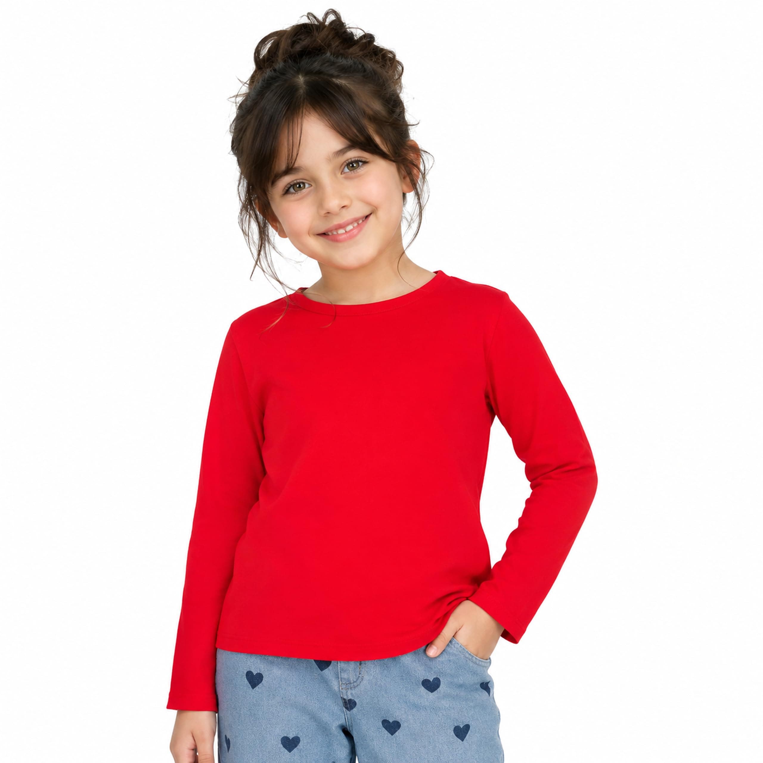 Kids Round Neck Girls Winter Collection Tshirt Full Sleeves Natural Organic 100% Cotton Soft Fabric Comfortable Plain Color Original Branded t-Shirt for Girl Kid