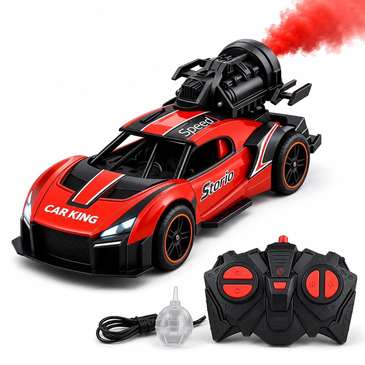 Storio Rechargeable Remote Control Metal Die-Cast Racing Car with Real Smoke Effect | Pull Back Action RC Sports Car for Kids | Durable, Stylish & Fun Vehicle for Boys - Red