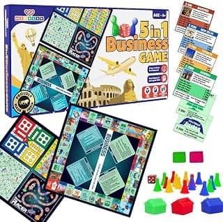 Wembley 5 in 1 Business Game Board Games Set with Ludo Snakes and Ladders Cricket Indoor Games Educational Toys Family Fun Strategy Learning Activity Birthday Gift for Kids Boys Girls 3 4 5 6+