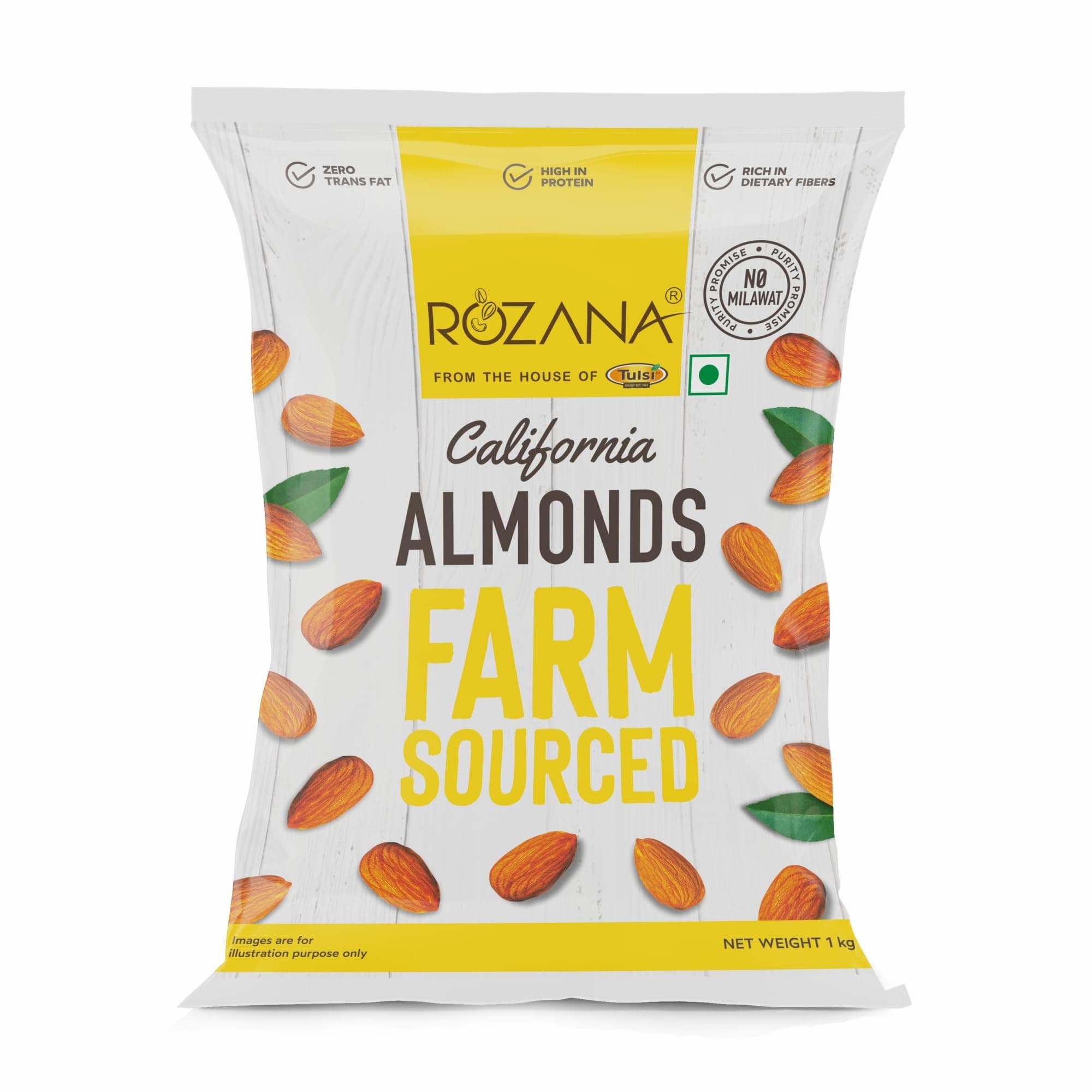 Tulsi Rozana California Almonds 1Kg | Whole Almond | Rich in Protein | High in Fiber | Good for Health | Loaded with Antioxidants | Nuts & Dry Fruits| Rozana Badam Giri | Healthy Nuts