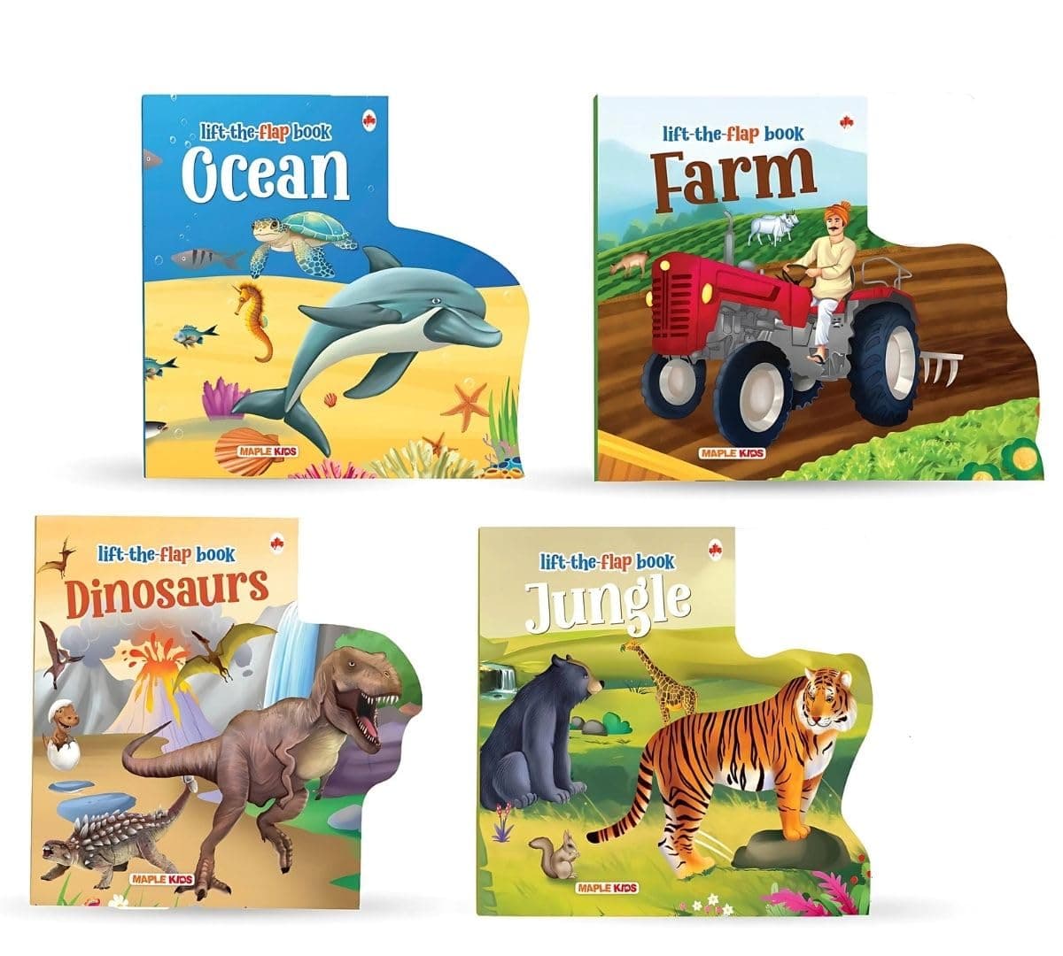 Flap Books for Kids (Set of 4 Flap Books) - Life the Flap - Ocean, Jungle, Dinosaur World, Farm - Pop Up Books for Kids - Illustrated Flap Books for ... 3-6 Years - Early Learning Book for Children