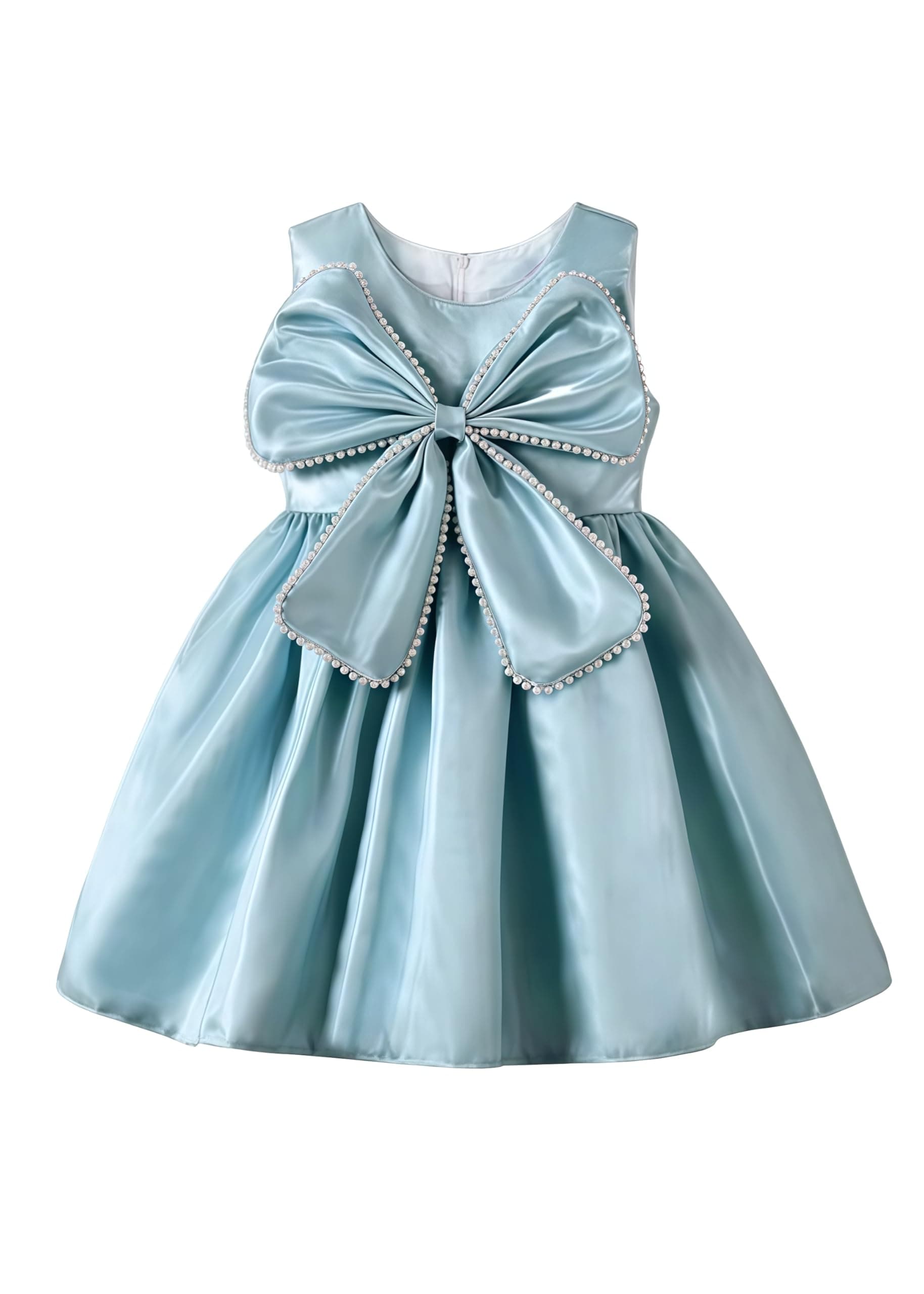 Buy & Try Girls Frock Dress Crystal Moti Embellished Sleeveless Butterfly Design | Knee Length Birthday Dress for Kids with Zipper Closure