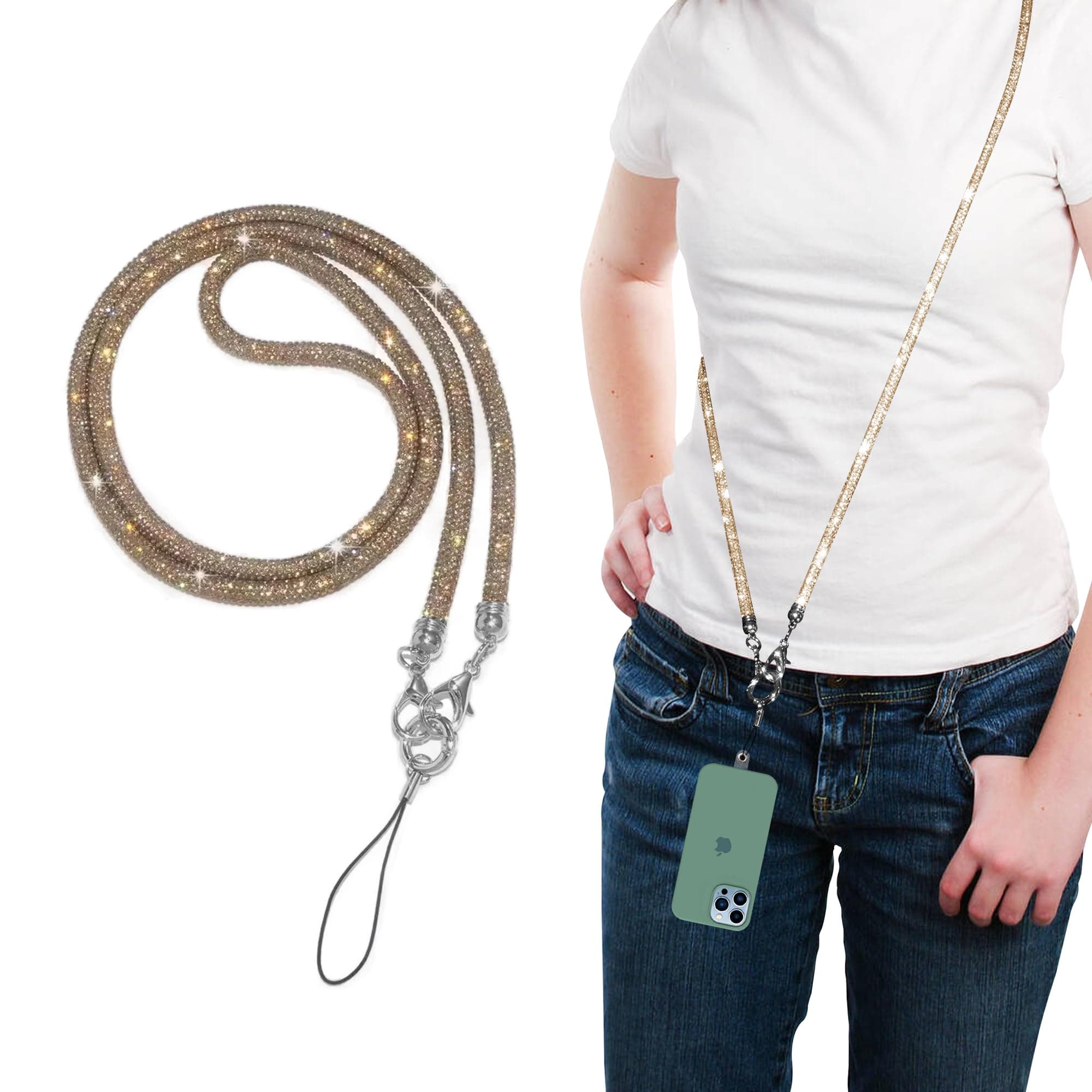 GadgetBite Diamond Charm Phone Lanyard -Cross body lanyard, Mobile Holder Strap, Hands-Free Neck Hanging Chain Accessory, Compatible with iPhone & Most Smartphones, Charms for Phone Case