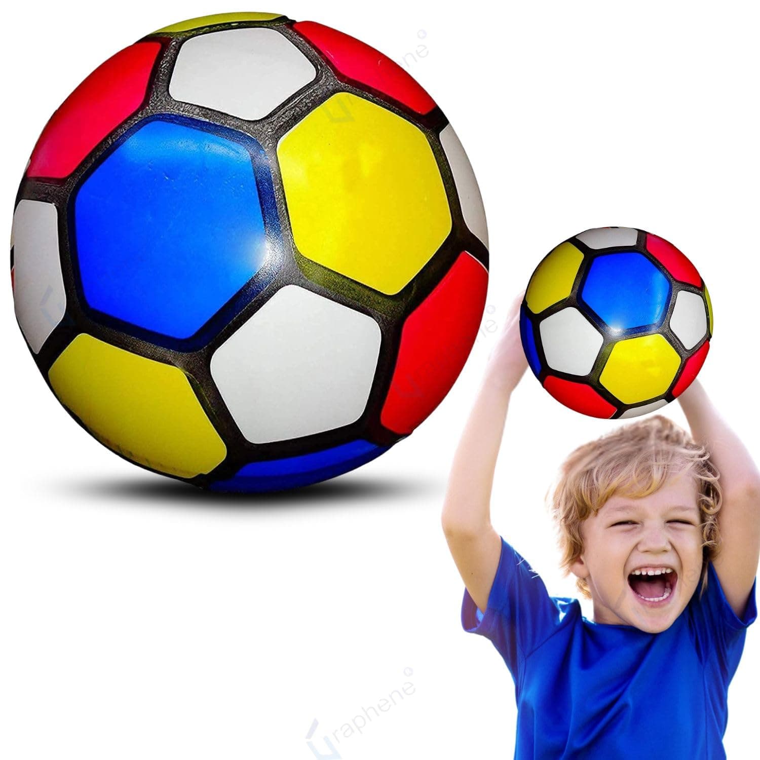 Graphene 16cm Football Soccer Ball for Kids Soft Squeeze PVC Foam Sponge Jumping Bouncy Balls Light Weight Nontoxic Rubber Beach Valleyball No Air Needed Pool Party Toys Outdoor Indoor Playball