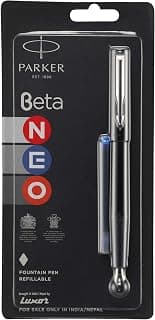 Parker Beta Neo Chrome Trim Fountain Pen| Black Body Color With 1 Ink Cartridge | Ink Color - Blue | Gift For Employees | Unique Gifts For Entrepreneurs