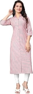 Generic Women Striped Cotton Straight Kurta (Pink)