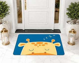 Giraffe Theme Cute Doormat | Soft Washable Cartoon Floor Rug | Non Slip Indoor Mat for Kids Room Bedroom Nursery Entryway and Home Decor (Multicolour, 40 x 60 cm)