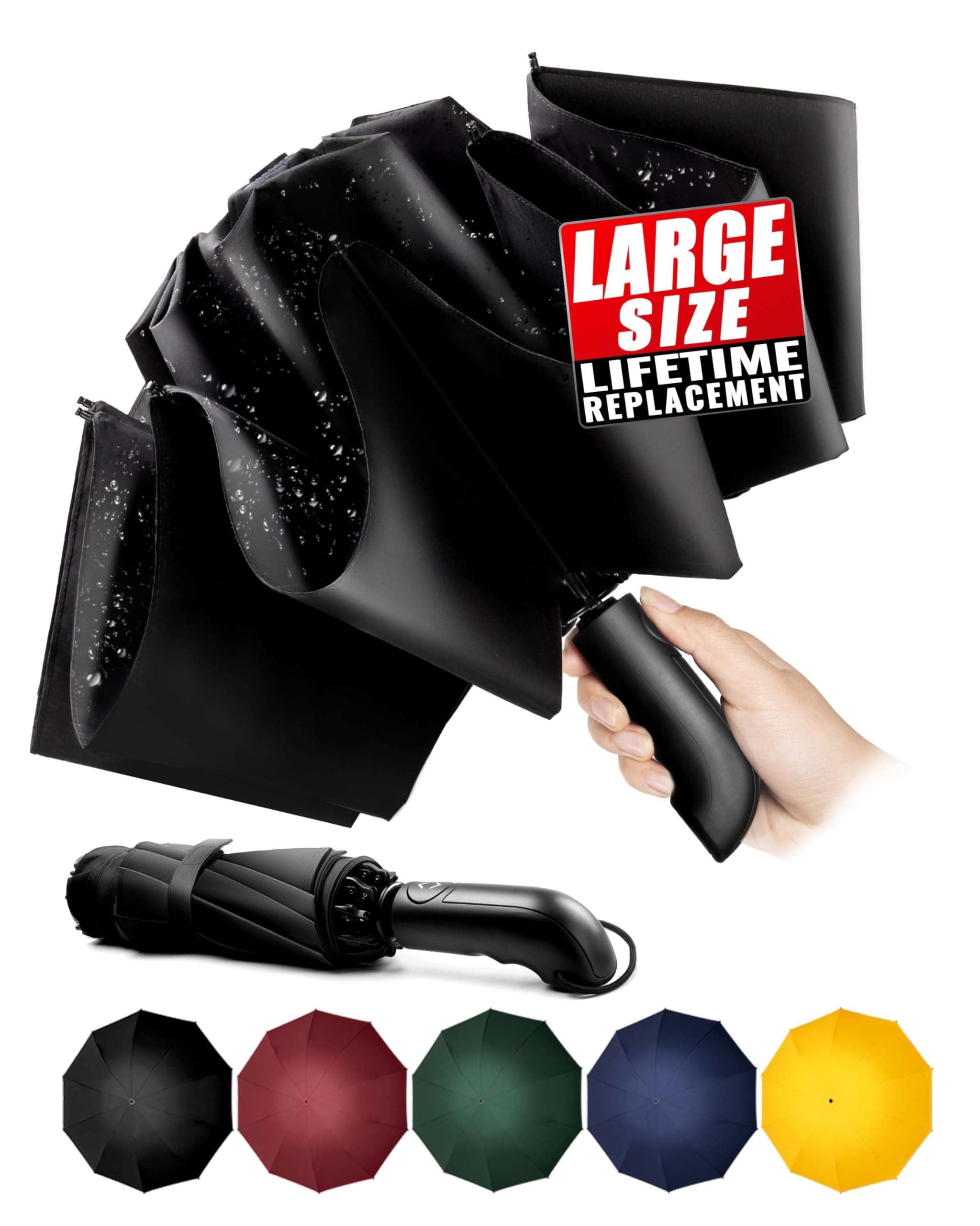 Travel Inverted Umbrella Compact Windproof- Automatic reverse Umbrellas for Rain - Men and Women, Folding Portable Teflon Coating 47inch Span, 10 Rids Large Umbrella,33cm