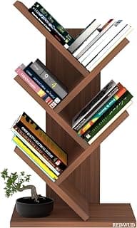 Redwud Caliper Engineered Wood 5-Tier Floor Standing Tree Bookcase/Wooden Bookshelf/Tree Shaped Book Shelf/Space Saving Display Storage Rack Books Holder in Living Room Office - Walnut