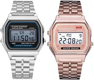 SELLORIA Brand 2 Combo Digital 4 Colours Vintage Square Dial Unisex Water Resist Watch for Men Women Pack of 2