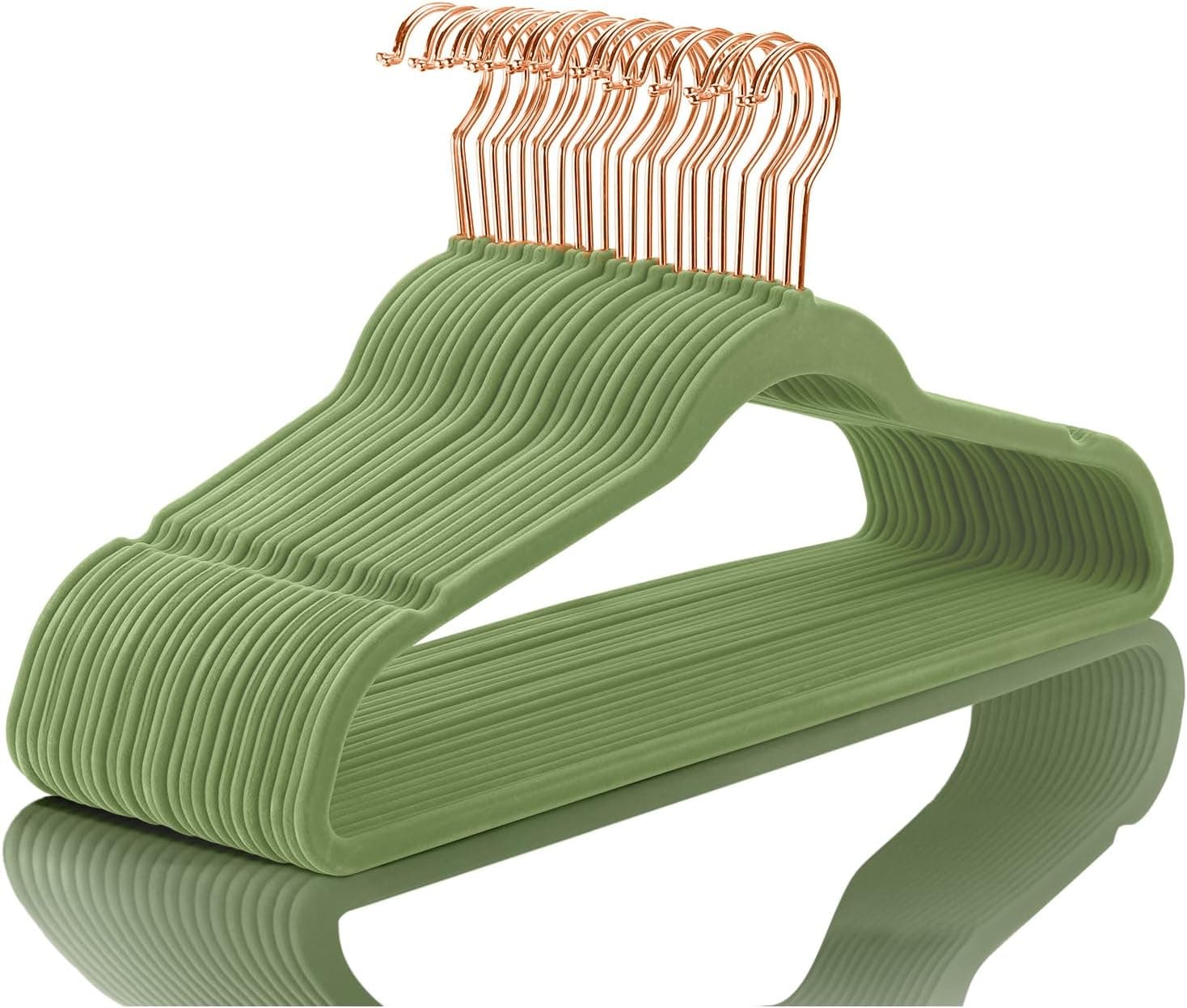 ANH MART Velvet Hangers Non-Slip | Super Thin, Felt-Coated Suit | Aesthetic Premium Clothes Hangers with Precision Cut Notches for Elegant Closet Organization (Green) (10 Pack)