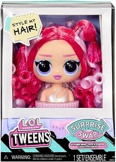 L*O*L Tweens Surprise Swap Series Pink & Red Twin-Bun Curls- Styling Heads with Fabulous Accessories and Great Hair - Ideal for Ages 4 and Up