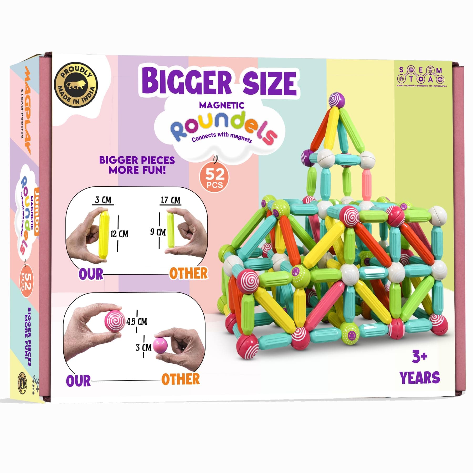 KIPA GAMING Jumbo Pack: 52-Piece Big Size Magnetic Building Set - Exclusive Big Size, More Fun, More Learning and Creative Construction - Ideal for Ages 3+ (Jumbo Roundel - 52Pcs)