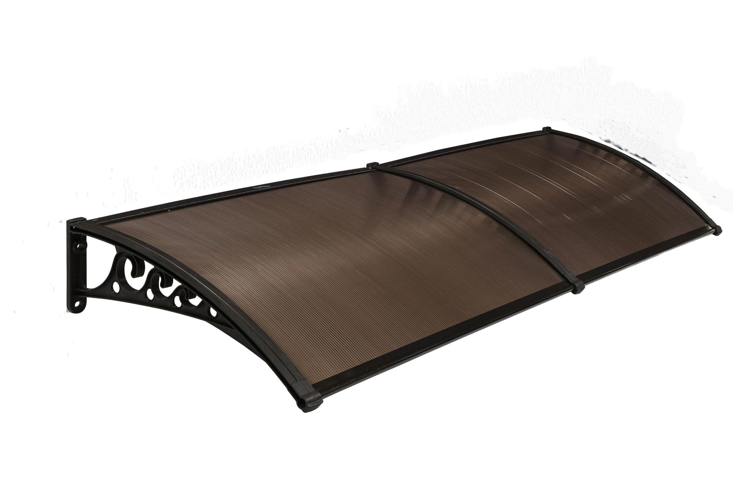 CHENNAI Window Blinds and Shades DIY Polycarbonate Awning (Engineered Plastic Brackets) Window Sunshade Door Weather Shed Rain Canopy Awnings - 8'Widthx2'Depth (Black Brackets & Bronze Sheets)