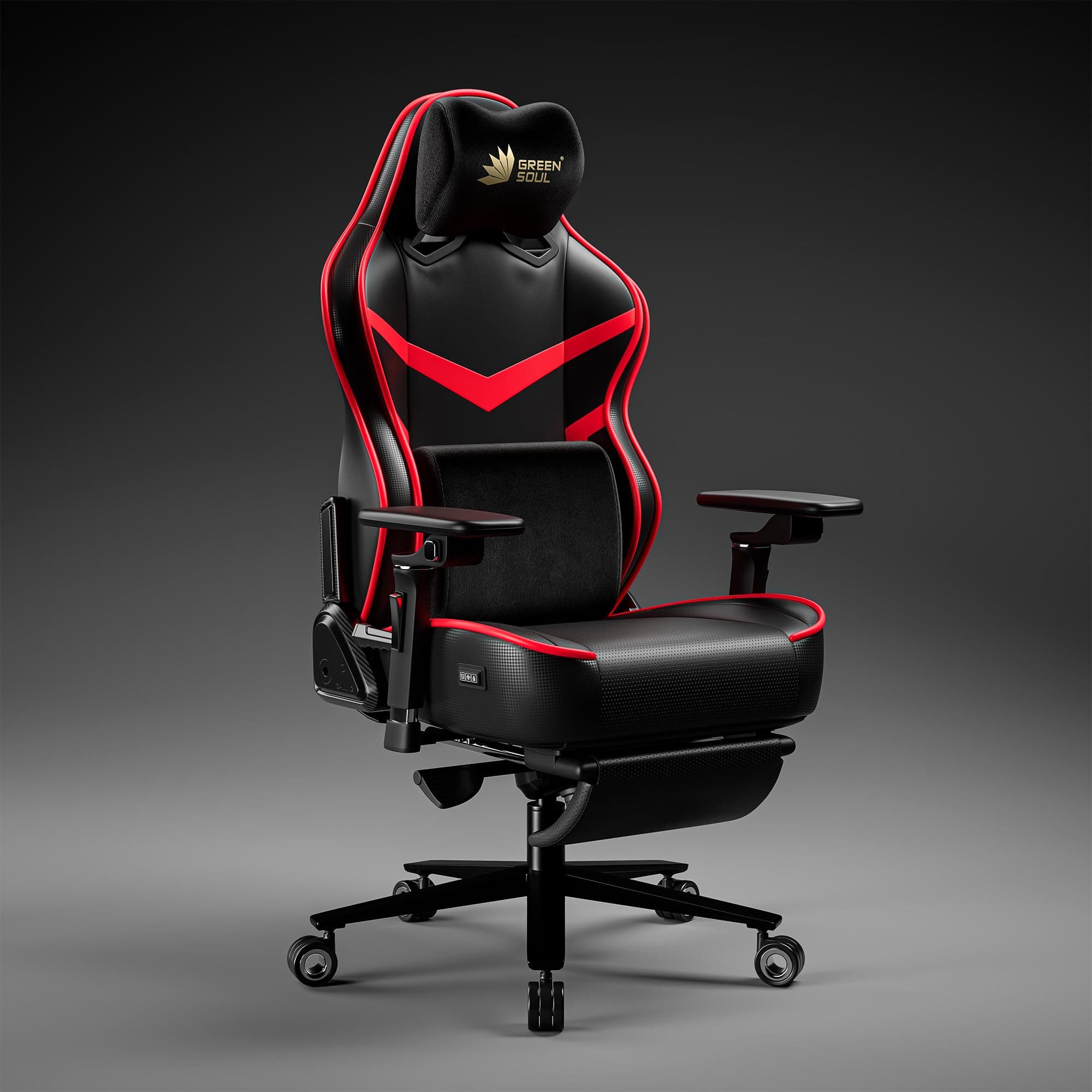 Green Soul Monster Pro | Gaming & Office Chair | Ventilated Seats, Massager & ErgoCurve Legrest | Memory Foam Magnetic Neck & Lumbar Pillow | 5D Adjustable Armrests | Silent Wheels (Red & Black)