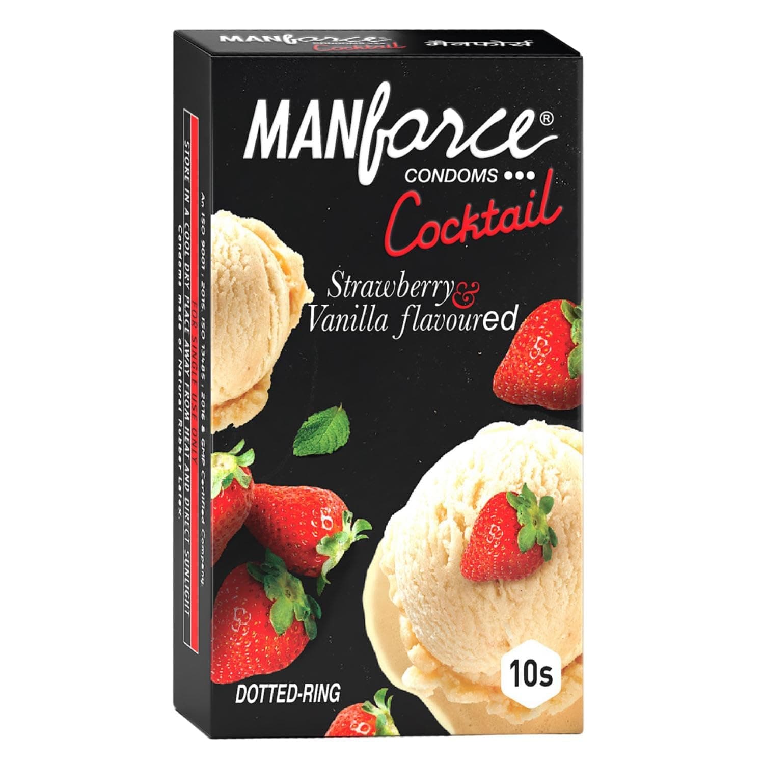 Manforce Cocktail Condoms with Dotted-Rings, Strawberry & Vanilla Flavoured- 10 Pieces