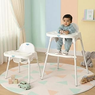 Amazon Brand - Supples 3-in-1 High Chair for Babies & Kids | Supports Up to 15 Kg | Detachable & Portable | Safe for Kids Aged 6 Months to 3 Years | White