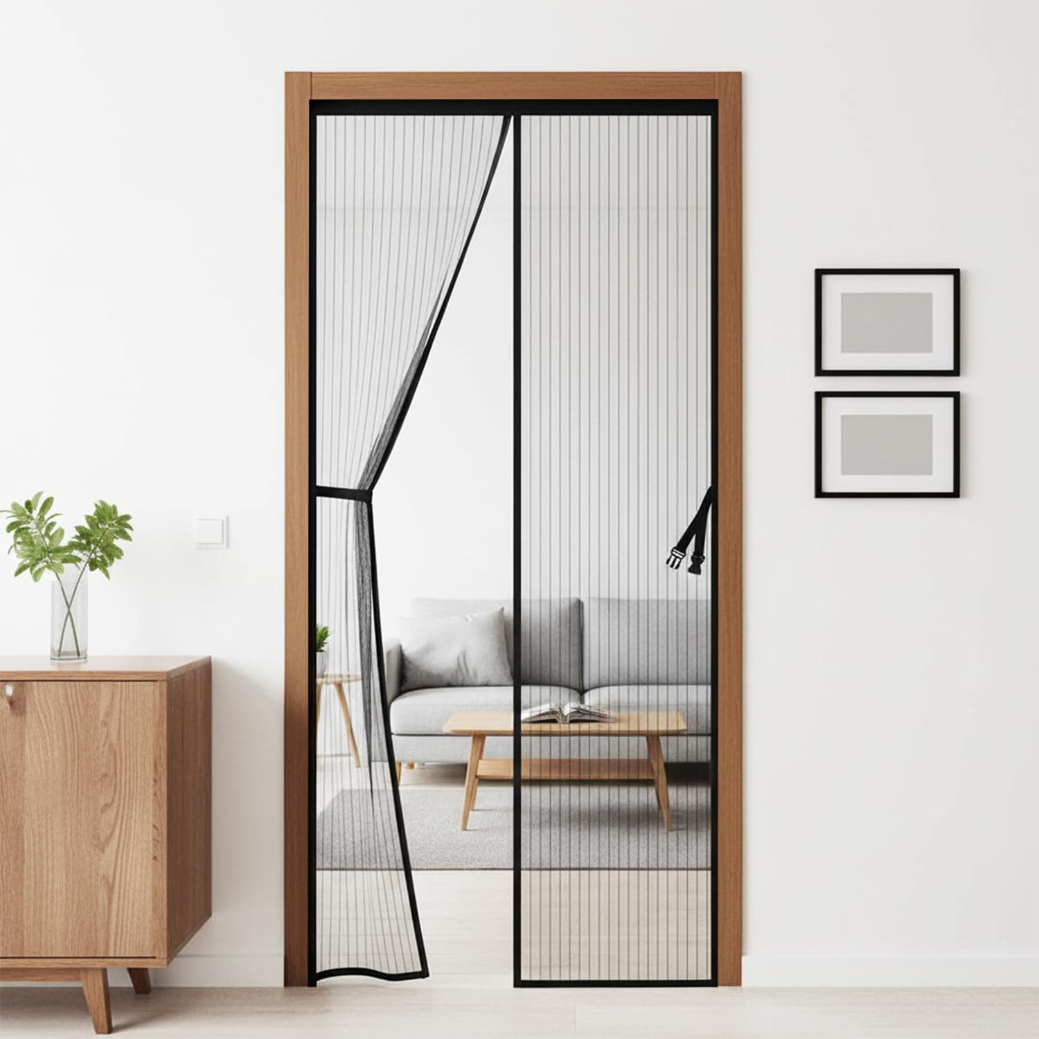 KARP Mosquito Net for Doors with Magnet– Heavy Duty Mesh Screen Door with Stay-Open Buckle, Auto Close Magnets, Hands-Free Entry, Easy Install, Pet & Kid Friendly for Home (100 X 210, Black)