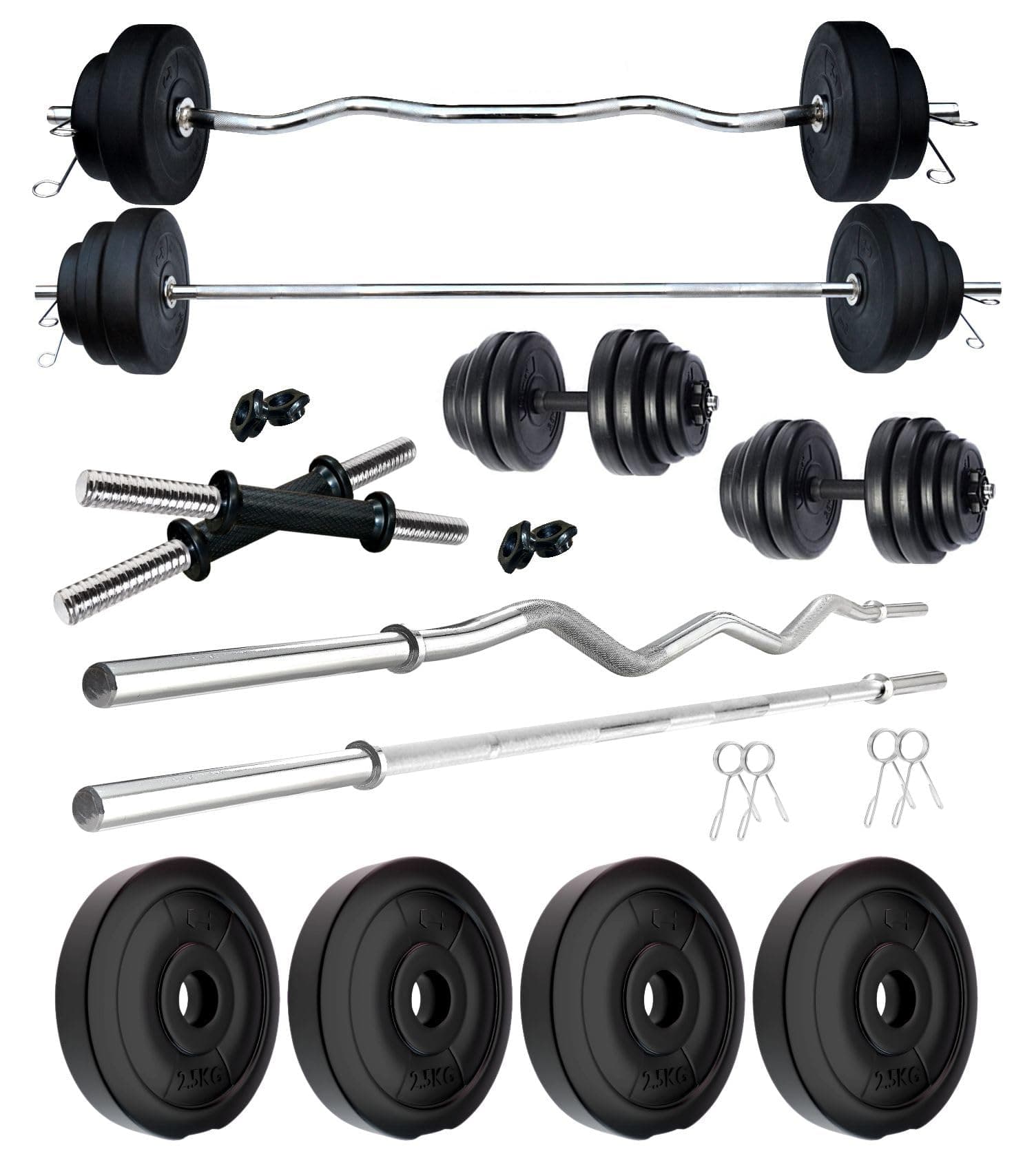 Kore PVC 10 Kg Home Gym Set with One 3 Ft Plain + One 3 Ft Curl Rod and One Pair Dumbbell Rods, Multicolour