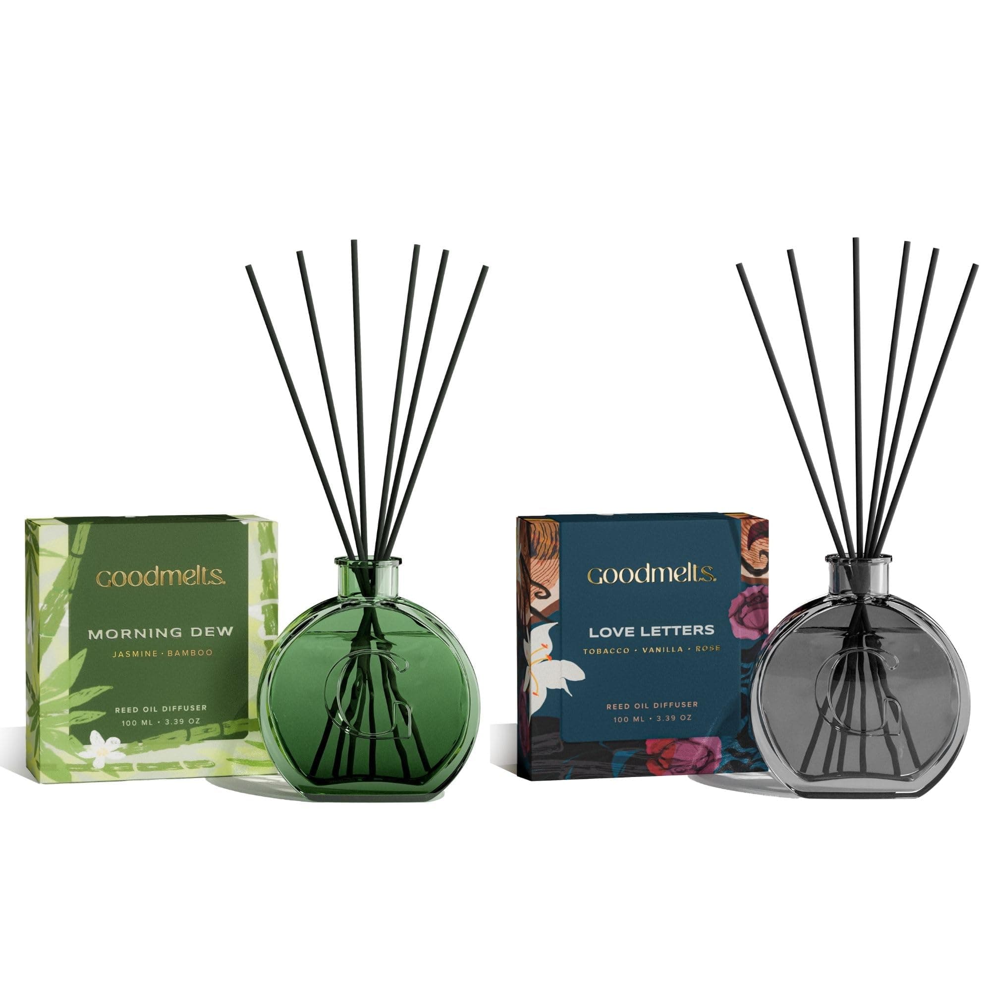 GoodMelts Morning Dew & Love Letters Reed Diffuser Set | 100 ml with 6 Fiber Reed Sticks | Long-Lasting (Up to 60 Days) | Flame-Free Air Freshener | Ideal for Gifting
