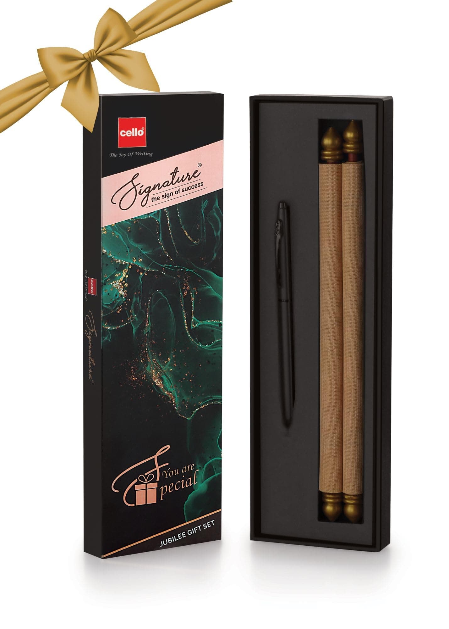 Cello Signature Jubilee Gift Set|Blue Ink|1 Ball Pen + 1 Birthday Scroll|Matte Black Finish|Premium Metal Pens for Office Use|Birthday Gifts for Christmas and New Year|Gifts for Men and Women