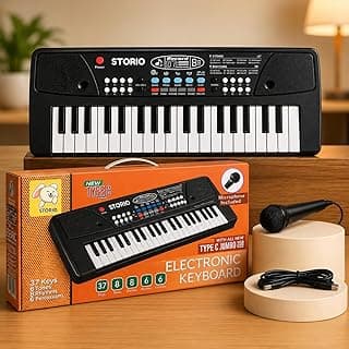Storio Kids Piano Keyboard with Mic | 37 Keys, 8 Rhythms, 8 Tones & 6 Demo Songs | Electronic Musical Toy for Boys & Girls Age 2-5 | Educational & Recording Keyboard for Beginners