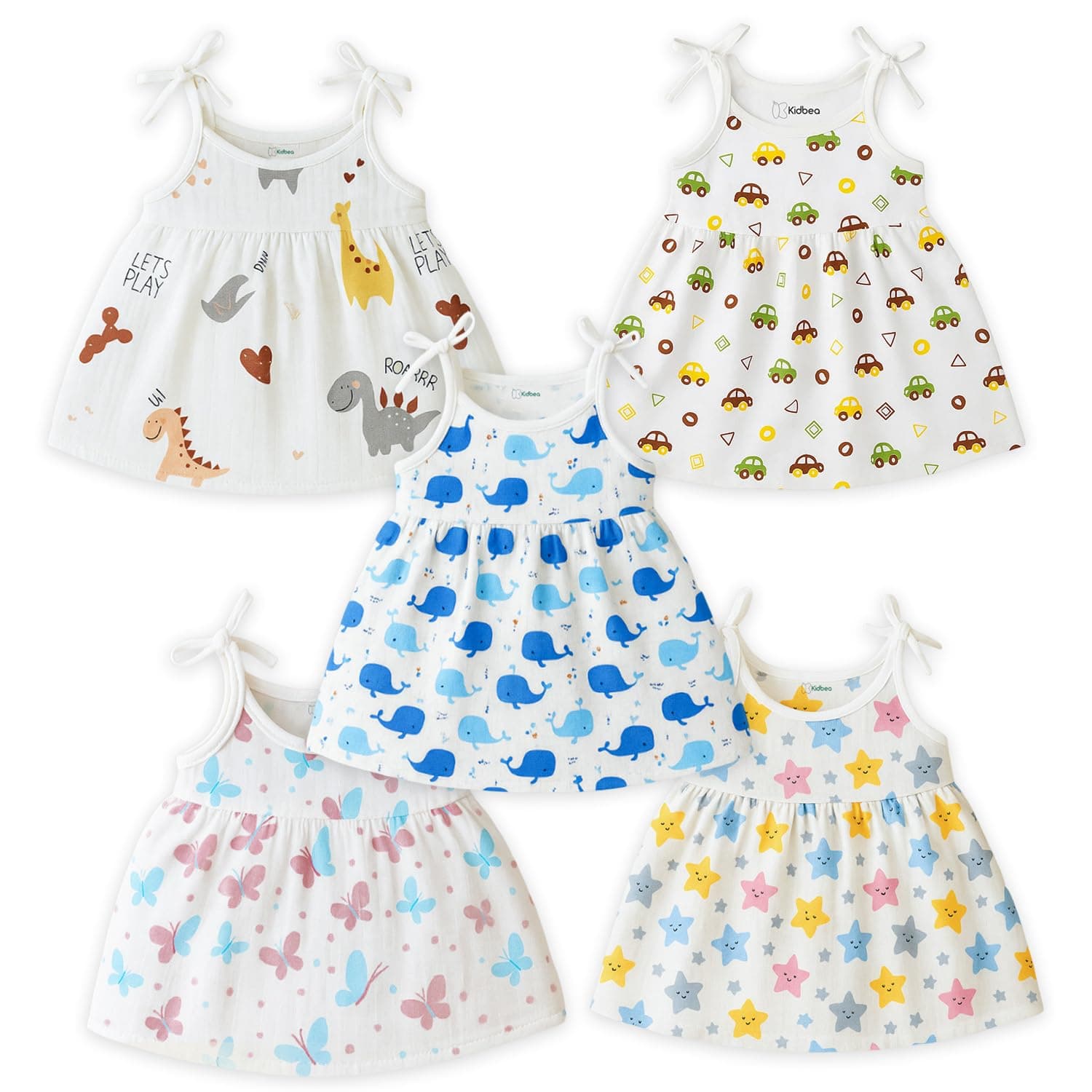 Kidbea Baby Girl Dresses | Muslin Frock for Girls Summer Wear | Soft Breathable Cute Printed Frock with Tie-Up Closure