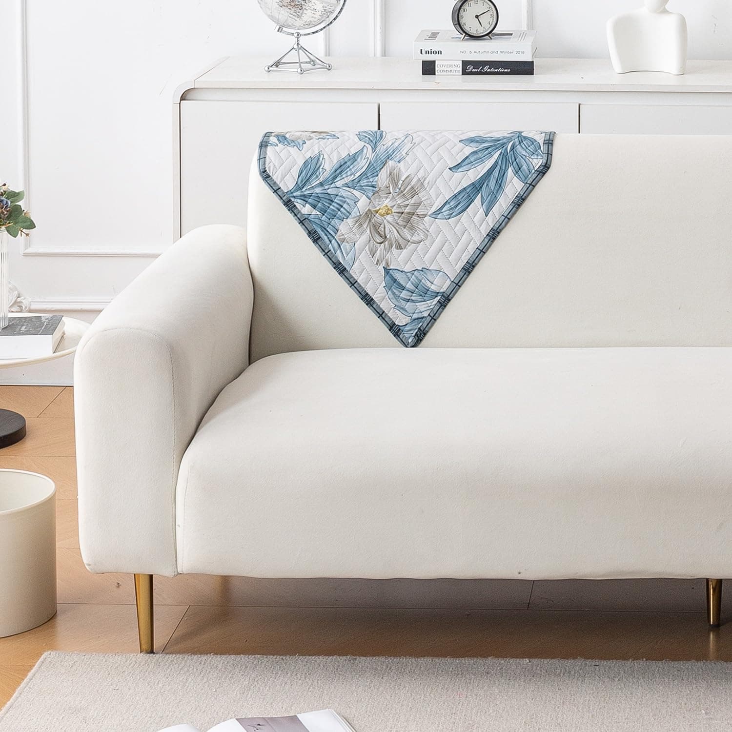 HOKIPO HomeHues Sofa Backrest Cover, 1 Pc, Blue Camellia | One quilted back cover, fits most sofa types. Matching seat mats and arm covers available to complete the set.