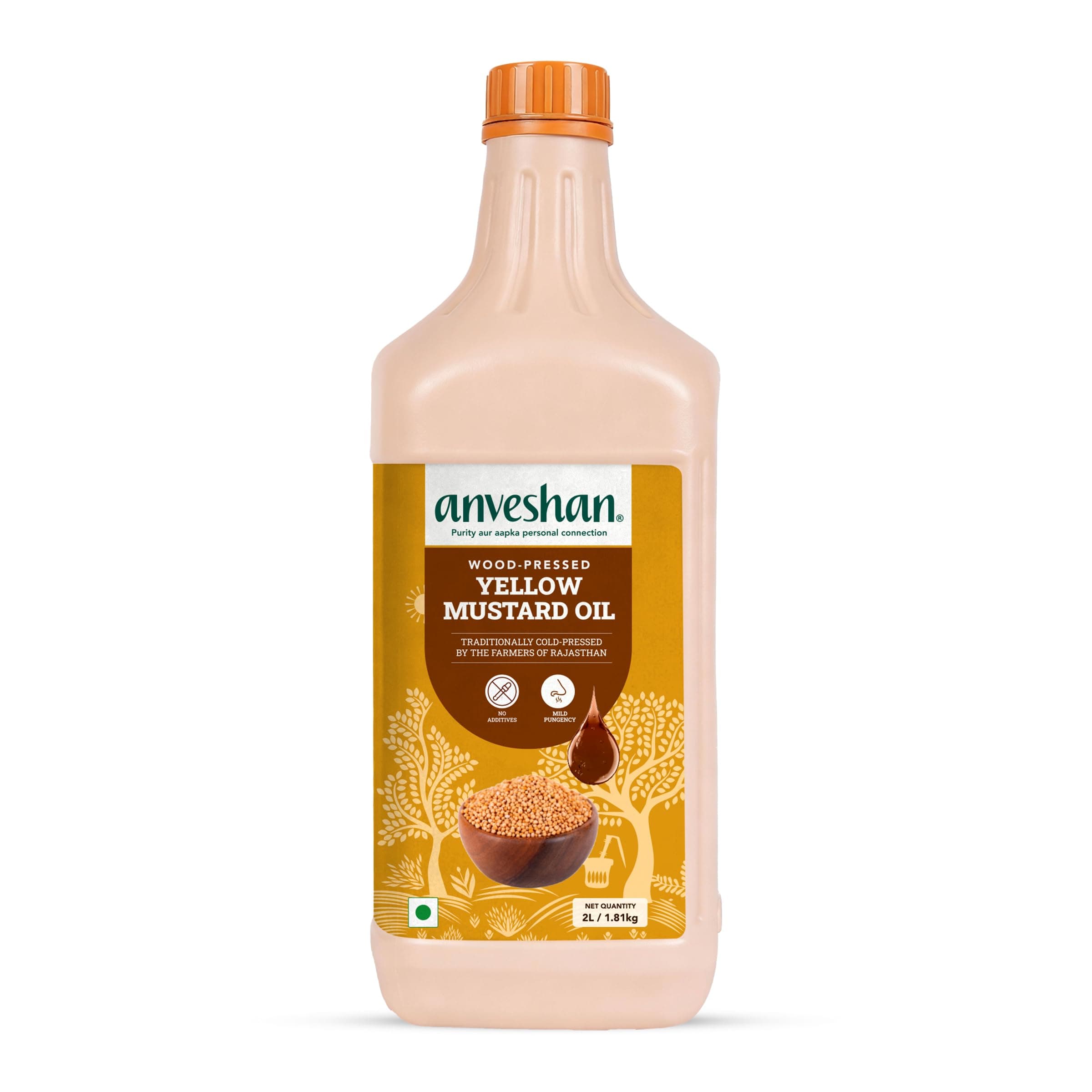 Anveshan Wood Cold Pressed Yellow Mustard Oil - 2 Litre | HDPE Can | Kolhu/Kacchi Ghani/Chekku | A1 Grade Mustard Seeds & 0 trans fat| Rich Aroma | Naturally Cholesterol Free & Goodness of Omega 3