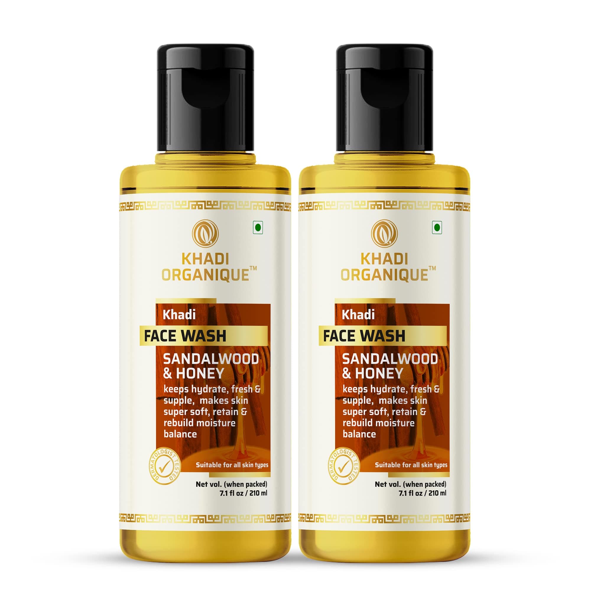 Khadi Organique Sandalwood & Honey Face Wash for Glowing Skin Pack of 2-420 ml
