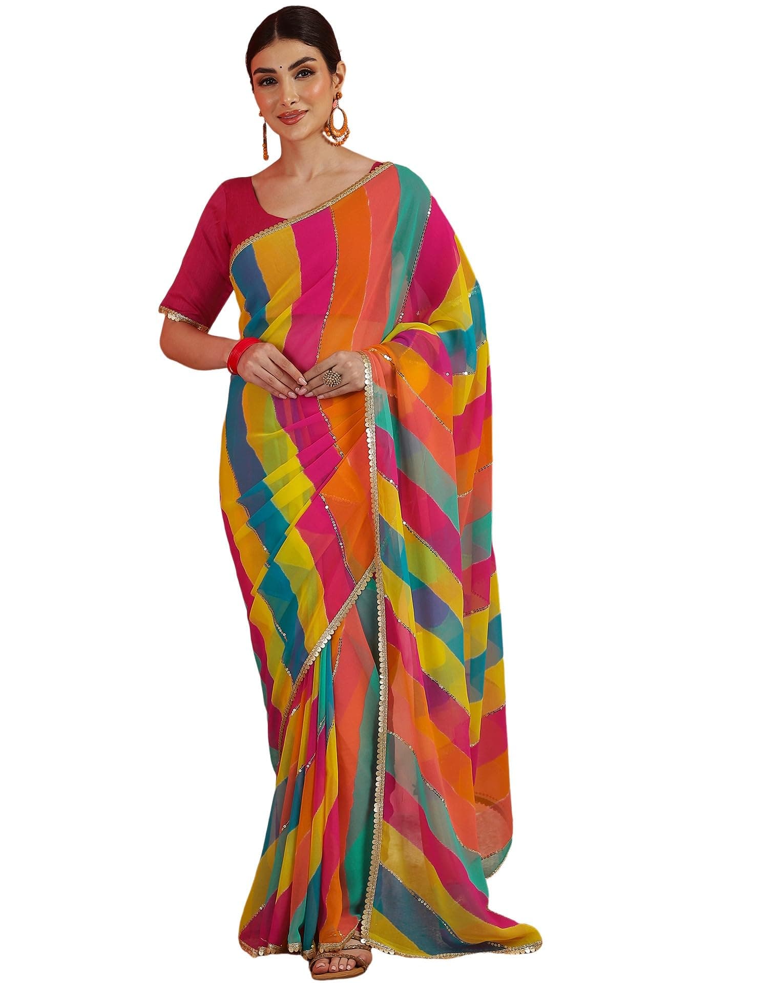 SIRIL Women's Georgette Printed Saree with Unstitched Blouse Piece