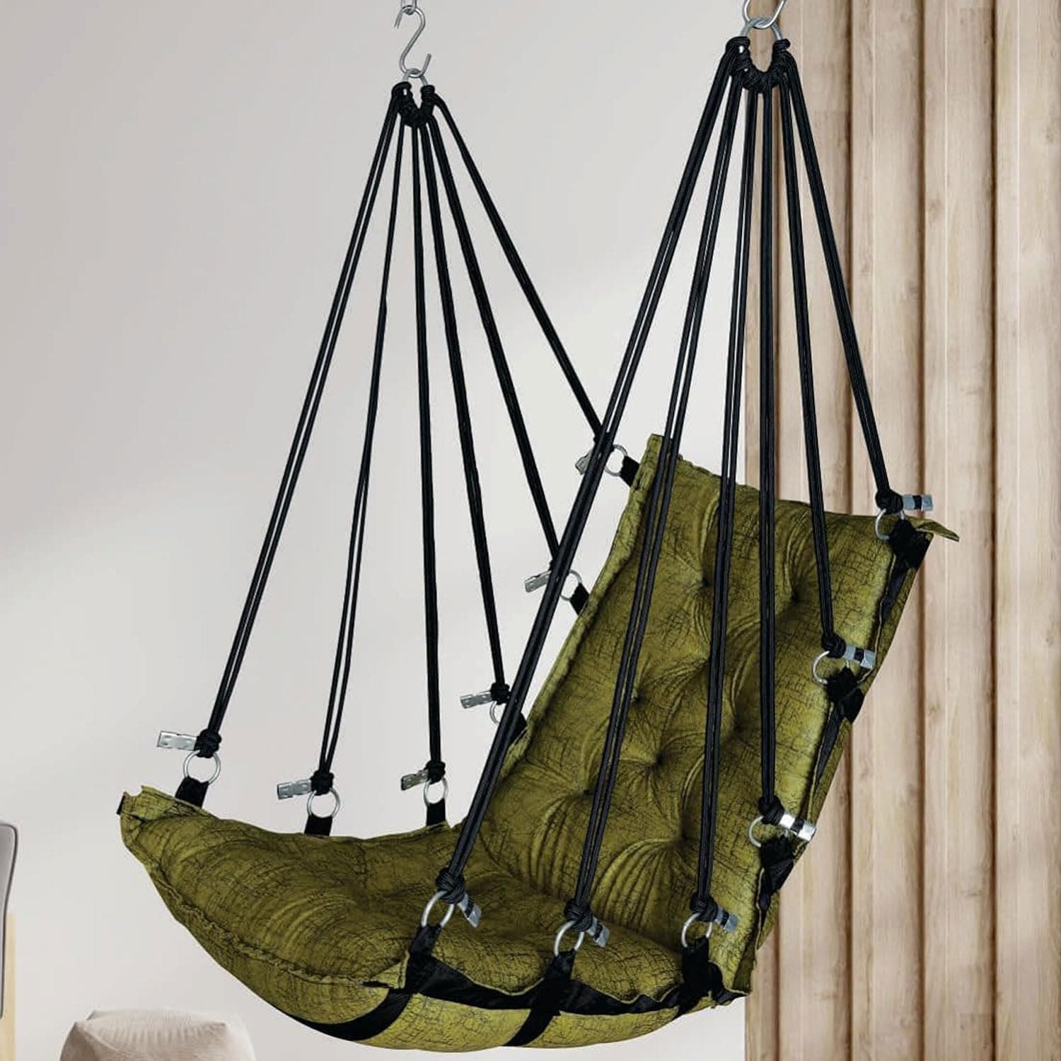 JULJULIA Swing for Balcony Comfortable Cotton Swing Relaxing Jhula for Adults for Home Indoor Outdoor Hanging Seat for Apartment Patio Terrace Garden- 200 kg Weight Capacity - HVY Design Green
