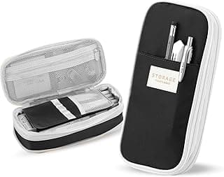 Lyrovo Large Capacity Pencil Pouch Case for School & Office Multi Compartment Organizer Durable Nylon (Black)