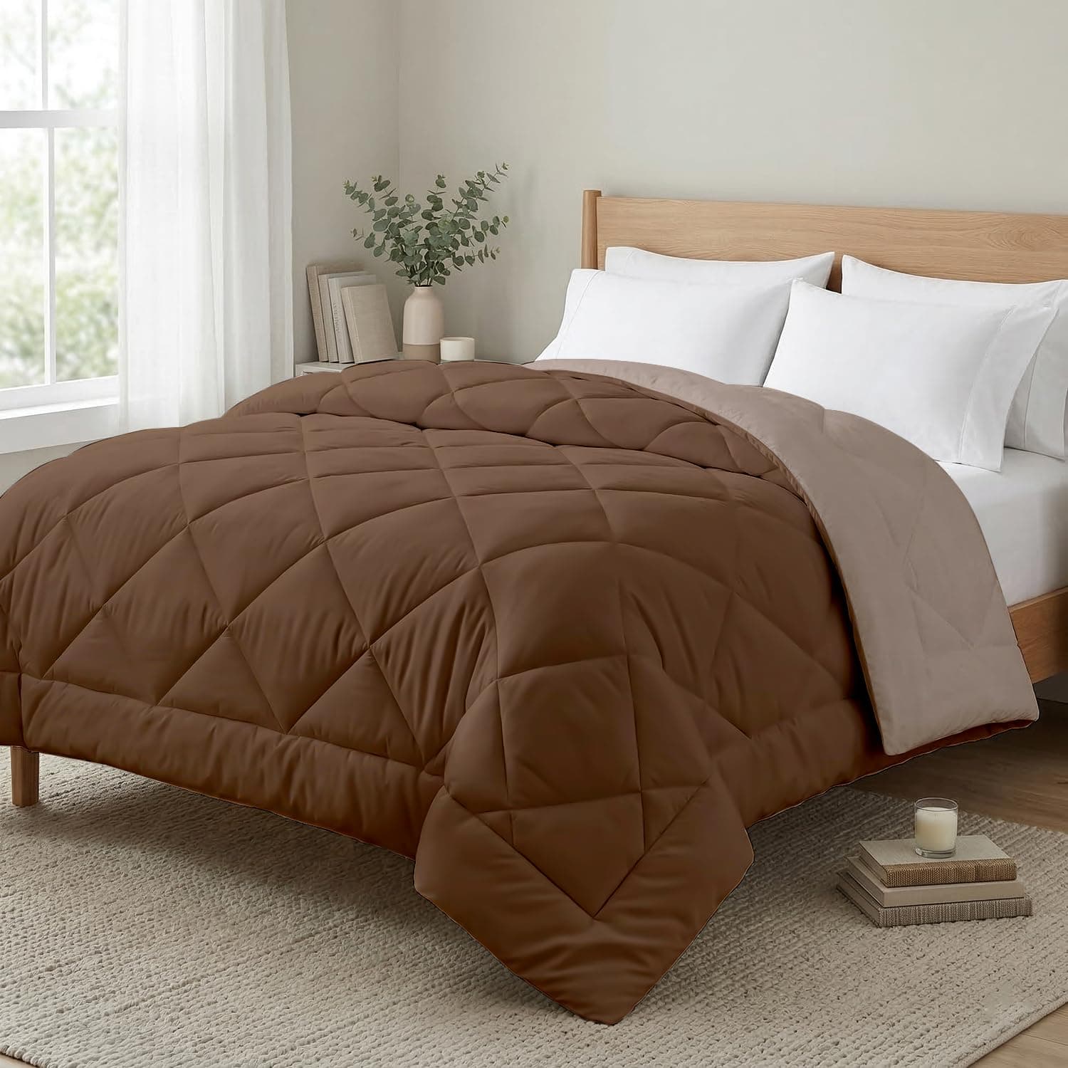 AYKA Reversible AC Comforter 150 GSM Lightweight Microfiber Summer Blanket for Single Bed (60x90 Inches) | Soft Cooling Quilt, Breathable All Season Duvet for AC Room | Taupe & Brown