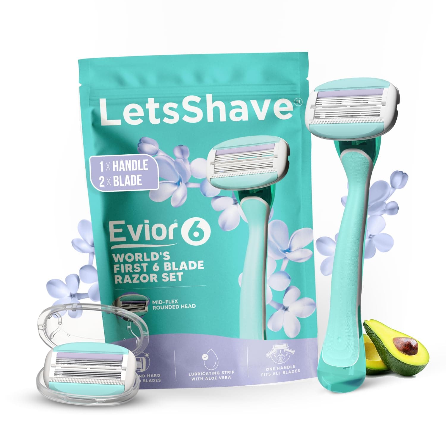 LetsShave Evior 6 Shaving Razor for Women | Mid-Flex Blades & Dual Moisture Bar infused with Aloe vera & Avacado | Smooth & Safe | Full-Body Hair Removal - Bikini, Arms, Legs & Sensitive Areas