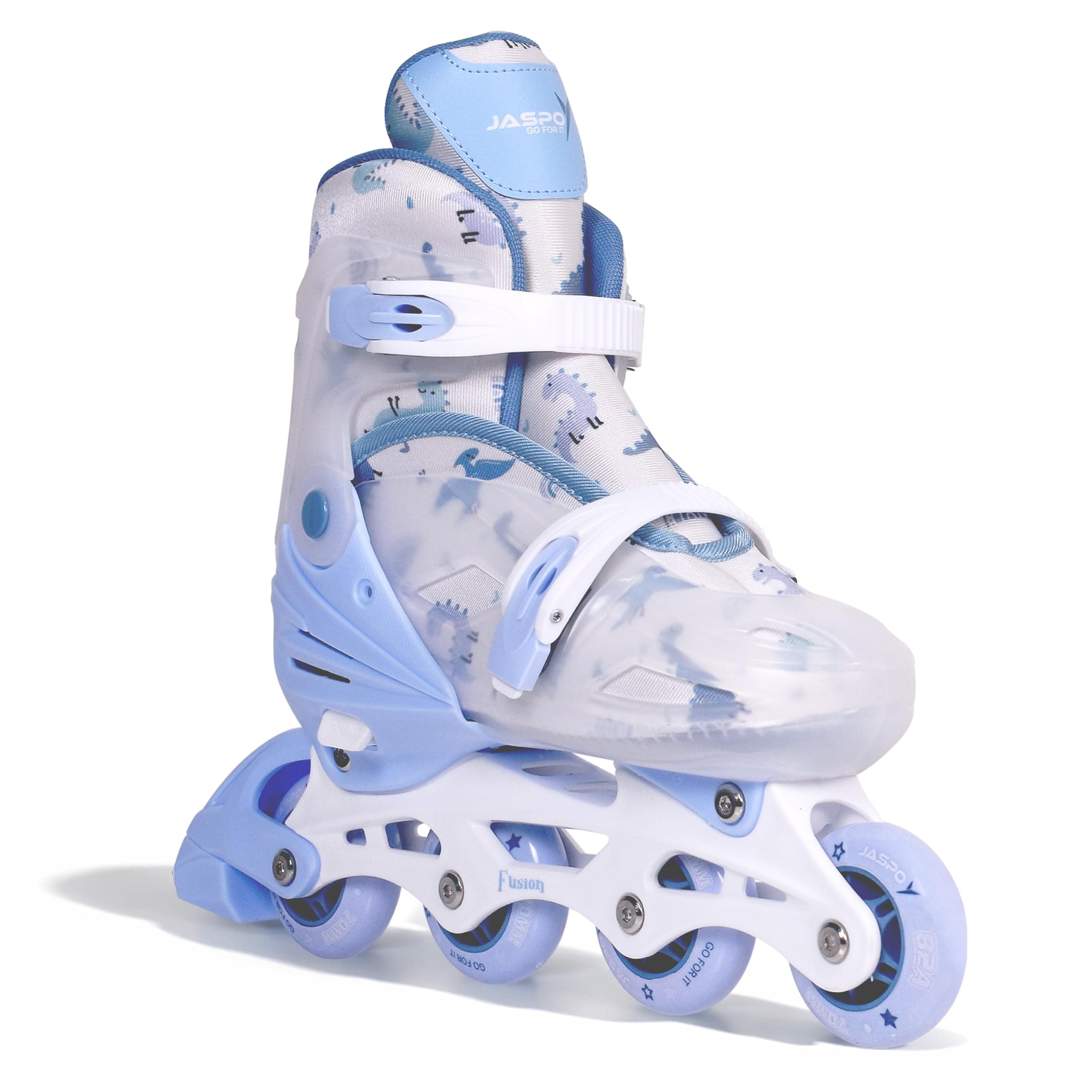 JASPO Fusion Stylish Adjustable Inline Skates for Kids & Youth – Lightweight Fibre-Body with 70mm PU Wheels, ABEC-7 Bearings & Ultra-Comfort Padding for All Age Groups (Blue, Large) (23.5-26 cms)