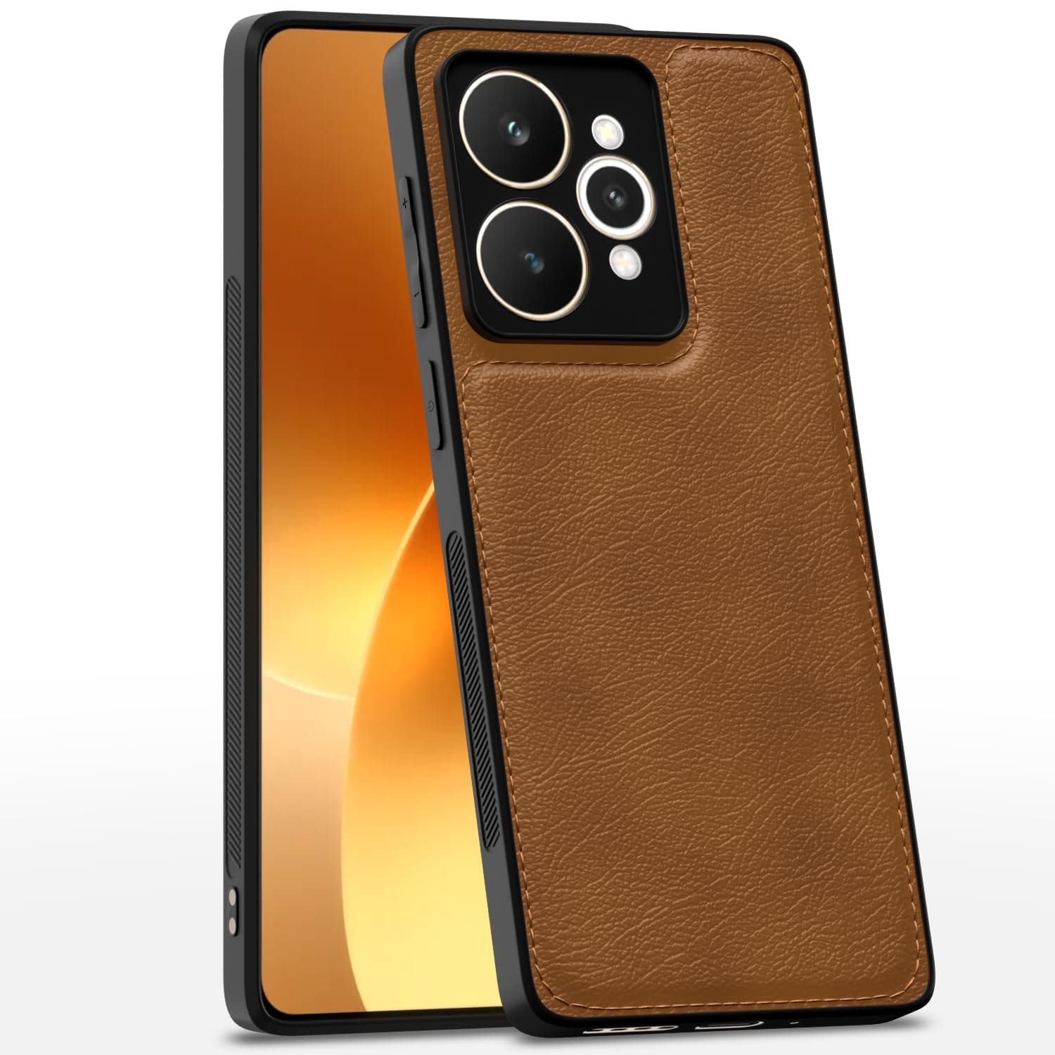 Amazon Basics Back Cover for Realme 15 5G | Raised Edges |Flexible Pu Leather | Super Soft-Touch | Full Camera Protection Bumper Case (Brown)