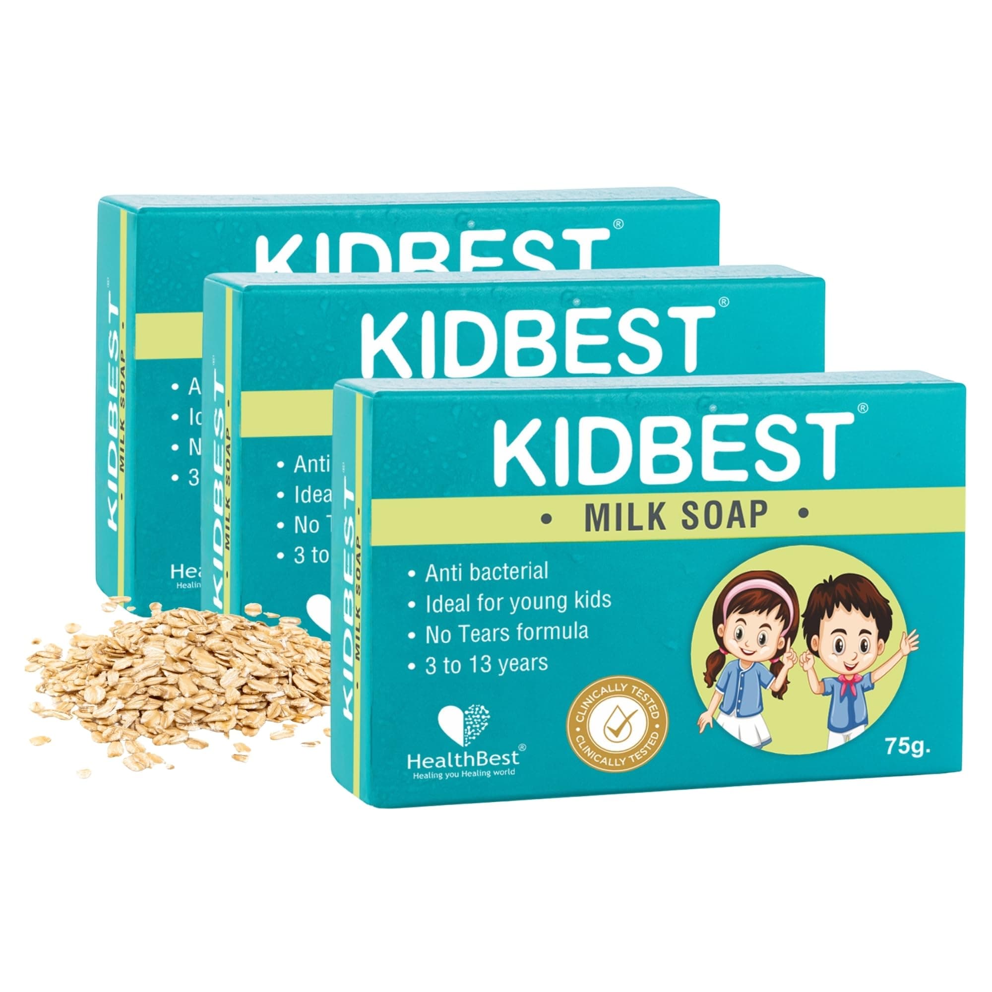 Healthbest Milk Soap For Kids | Anti-Bacterial | Normal Skin, Sensitive Skin & Dry Skin | Tear free | (Pack of 3)