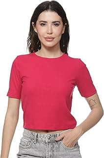FYLTR Women's Ribbed Crop Top – Fitted Top | Half Sleeve | Casual Tops for Women | Women's Westernwear | Soft & Stretchable| Comfortable Fit