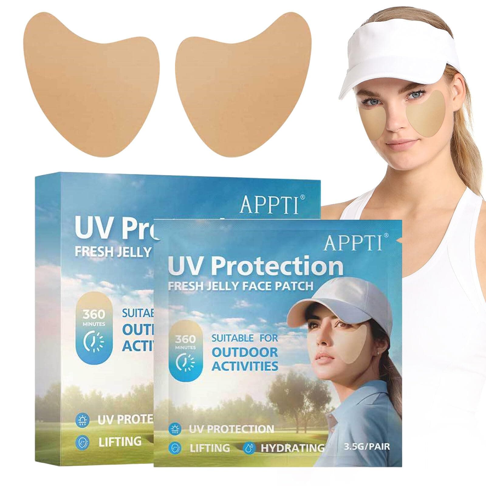 Kliffoo 5 Pair Uv Sun Protection Face Patch for Men & Women, Under Eye Cheek Patches Use During Outdoor & Sports Activities, Hydrating Skin Care Sunscreen Face Shield Sticker for Golf,Riding,Hiking,Driving